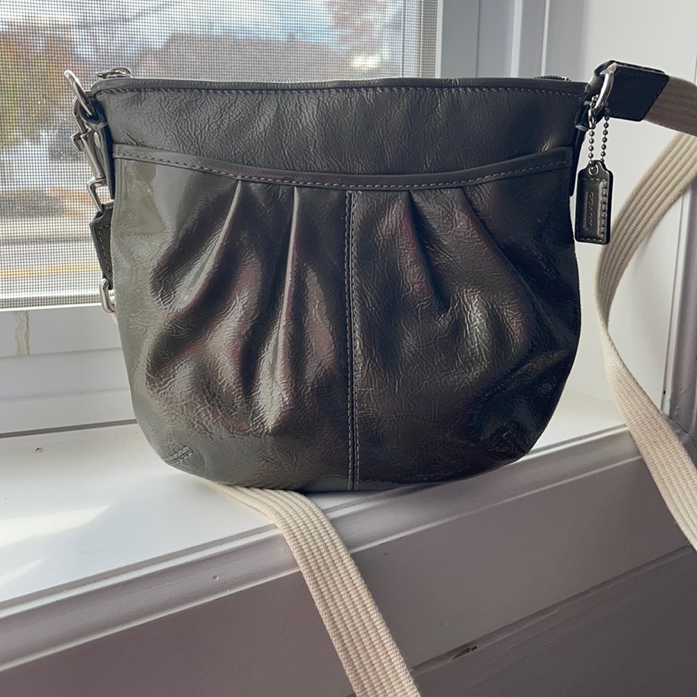 Patent silver leather COACH crossbody bag